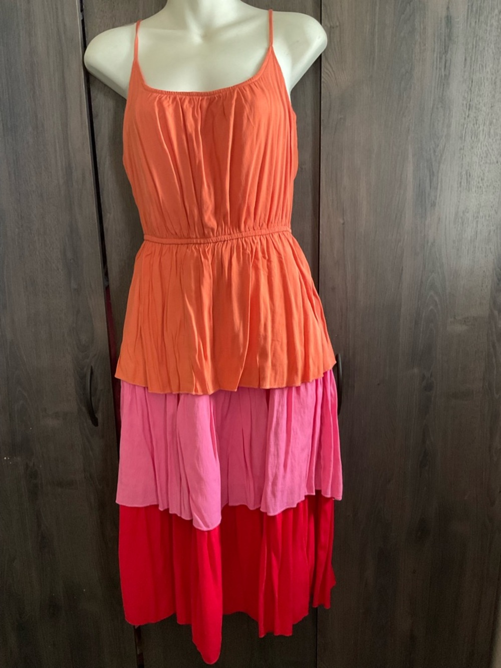 Trixxi Orange Pink Red Tiered Backless Maxi Dress